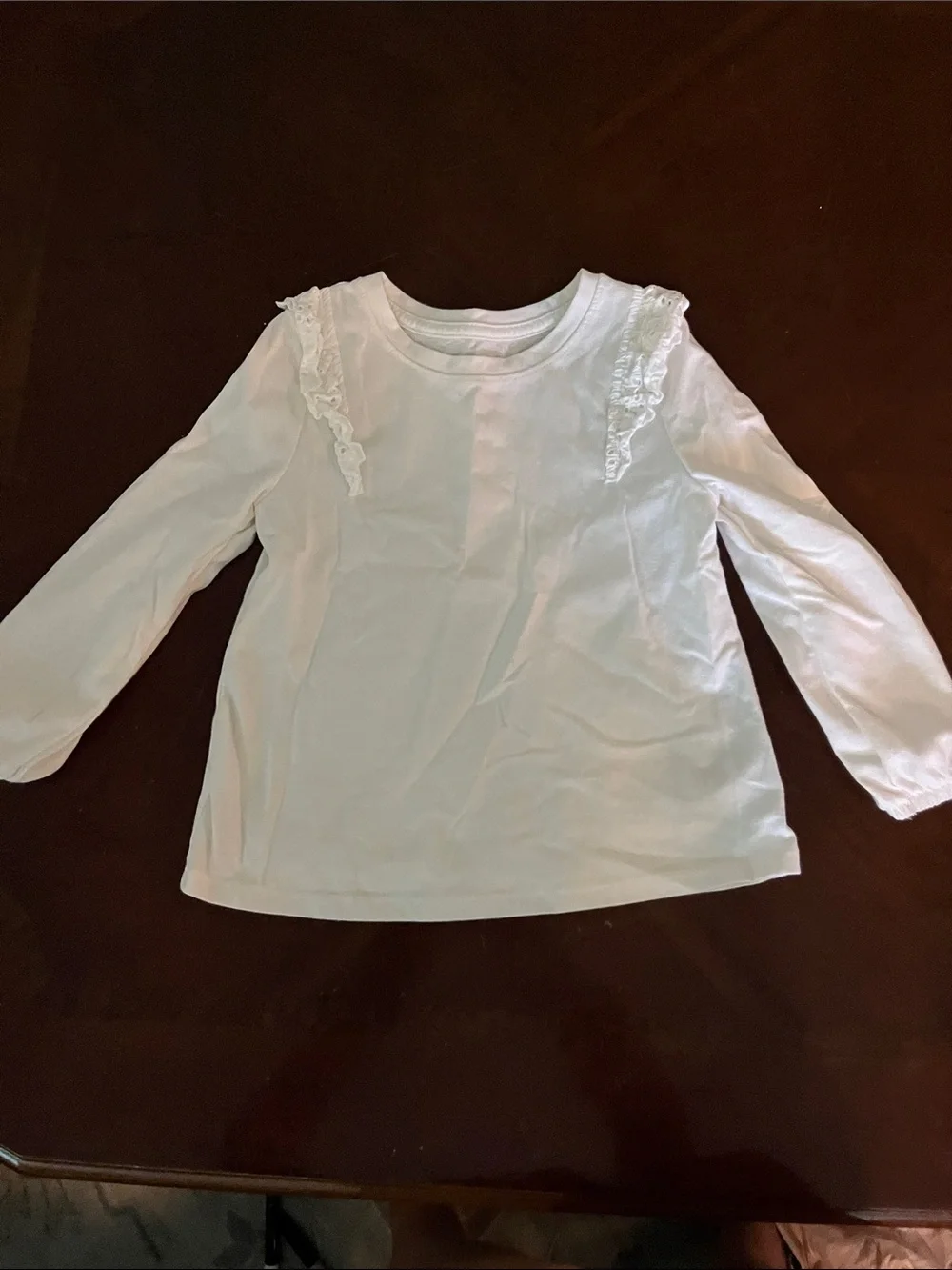 Cat & Jack White Long Sleeve Top with Shoulder Ruffle Lace